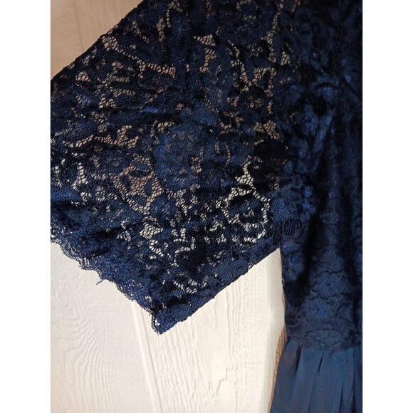 Nemidor Women Plus 18 Navy Blue Lace Stretch V Neck Cocktail Retro Dress Zip NWT - Picture 3 of 10